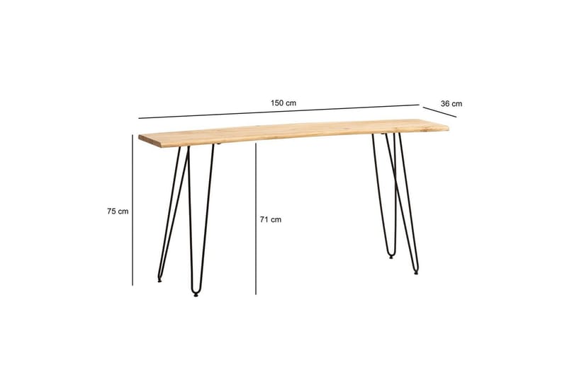Konsolbord Wohnling Solidt træ hårnålben træ kant 150 cm - Møbler - Borde - Aflastningsbord - Entrébord