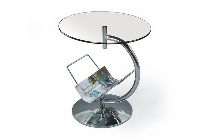 Alma Sidebord 50 cm Rundt med Opbevaring Avisholder - Glas/Krom - Lampebord - Bakkebord & små borde
