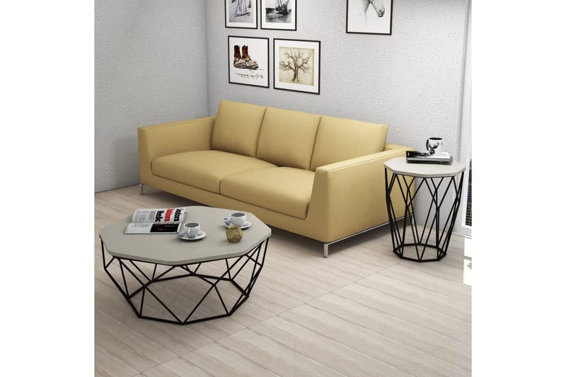 Bojana Sidebord Rundt 46 cm - Beige/Sort - Møbler - Borde - Aflastningsbord - Lampebord