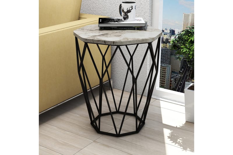 Bojana Sidebord Rundt 46 cm - Hvid/Sort - Møbler - Borde - Aflastningsbord - Lampebord