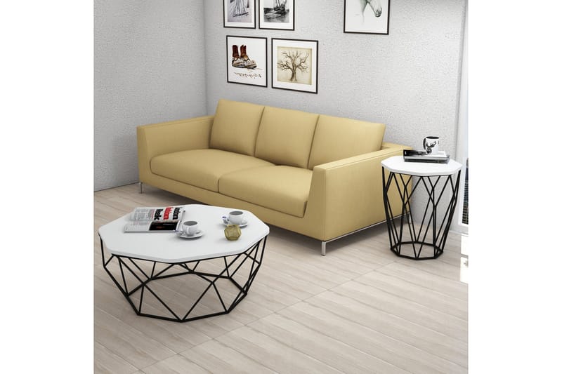 Bojana Sidebord Rundt 46 cm - Hvid/Sort - Møbler - Borde - Aflastningsbord - Lampebord