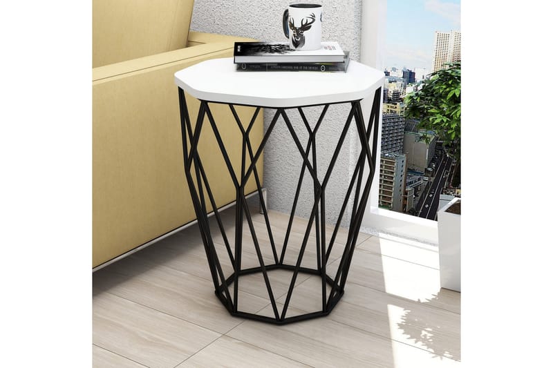 Bojana Sidebord Rundt 46 cm - Hvid/Sort - Møbler - Borde - Aflastningsbord - Lampebord