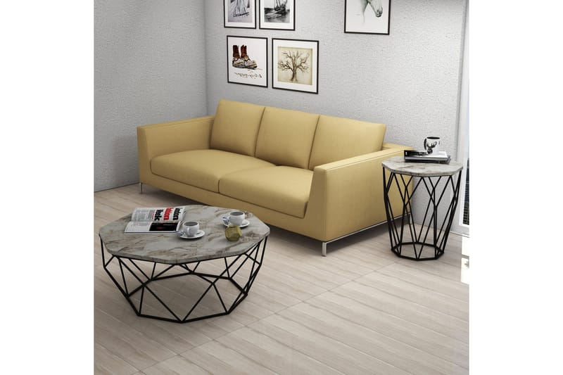 Bojana Sidebord Rundt 46 cm - Hvid/Sort - Møbler - Borde - Aflastningsbord - Lampebord