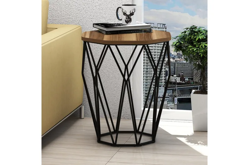 Bojana Sidebord Rundt 46 cm - Mørkebrun/Sort - Møbler - Borde - Aflastningsbord - Lampebord