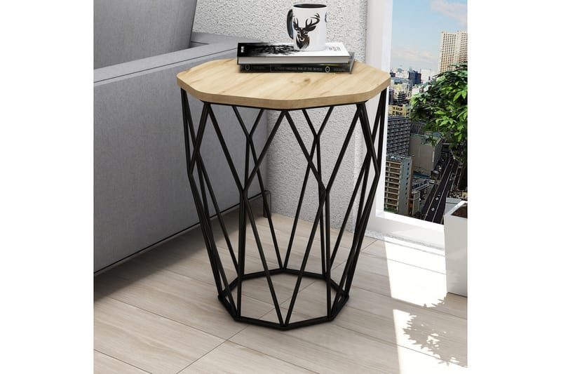 Bojana Sidebord Rundt 46 cm - Natur/Sort - Møbler - Borde - Aflastningsbord - Lampebord