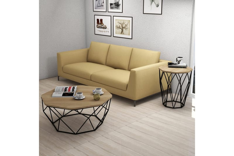 Bojana Sidebord Rundt 46 cm - Natur/Sort - Møbler - Borde - Aflastningsbord - Lampebord