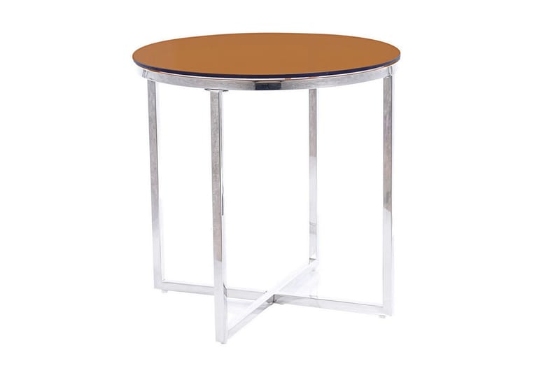 Crystalia Sidebord 55 cm Rundt - Amber/Røgfarvet Glas/Sølv - Lampebord - Bakkebord & små borde