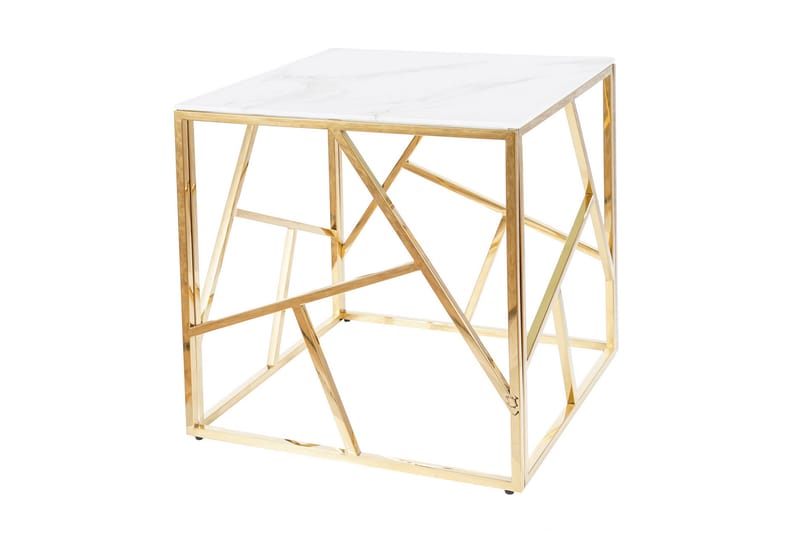 Escadan Sidebord 55 cm Marmorlook - Glas/Hvid/Guld - Lampebord - Bakkebord & små borde