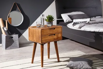Eshott Sengebord 47 cm med Opbevaring og Skuffer i Træ - Brun - Møbler - Borde - Aflastningsbord - Sengebord