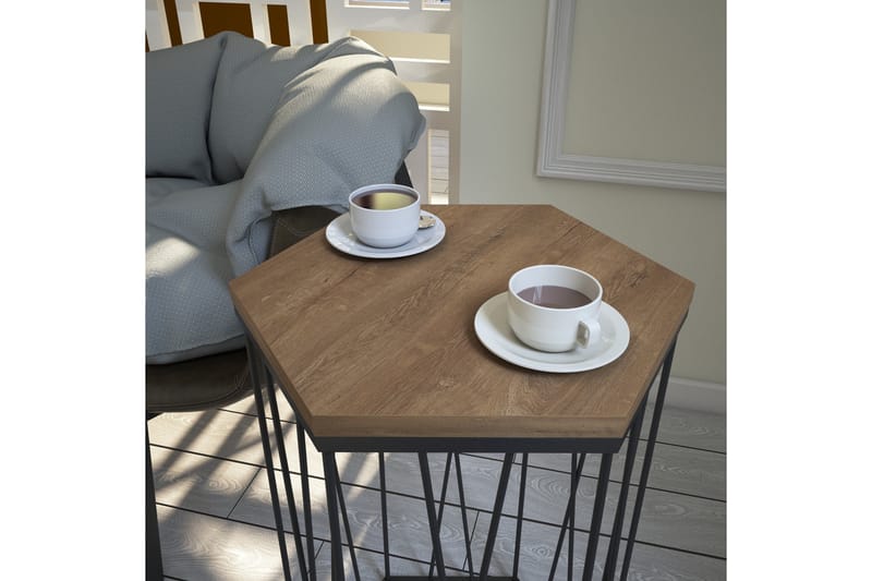 Falan Sidebord 40 cm Hexagon - Egefarvet/Sort - Møbler - Borde - Aflastningsbord - Lampebord