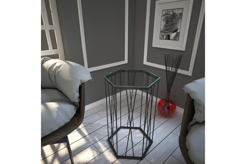 Falan Sidebord 40 cm Hexagon - Glas/Sort - Møbler - Borde - Aflastningsbord - Lampebord