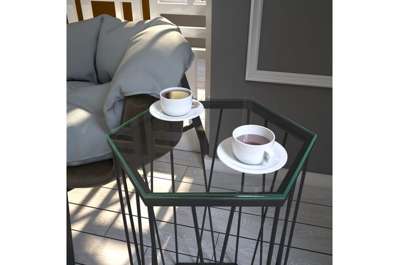 Falan Sidebord 40 cm Hexagon - Glas/Sort - Møbler - Borde - Aflastningsbord - Lampebord