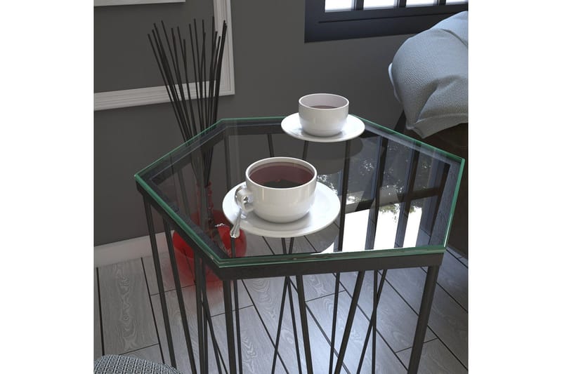 Falan Sidebord 40 cm Hexagon - Glas/Sort - Møbler - Borde - Aflastningsbord - Lampebord