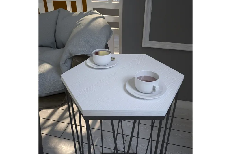 Falan Sidebord 40 cm Hexagon - Hvid/Sort - Møbler - Borde - Aflastningsbord - Lampebord