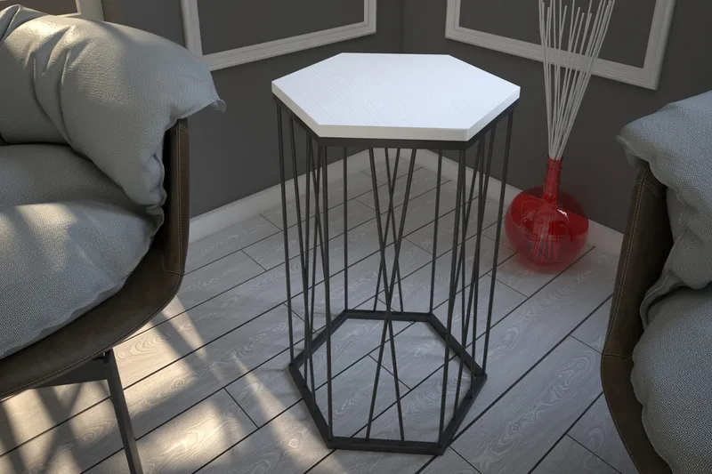 Falan Sidebord 40 cm Hexagon - Hvid/Sort - Møbler - Borde - Aflastningsbord - Lampebord