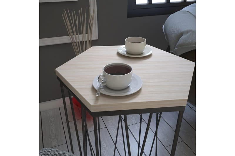 Falan Sidebord 40 cm Hexagon - Lysebrun/Sort - Møbler - Borde - Aflastningsbord - Lampebord