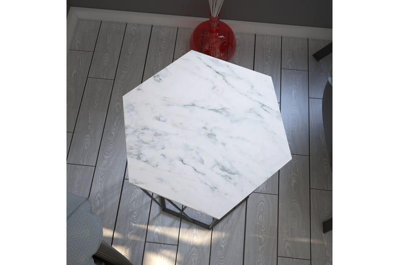 Falan Sidebord 40 cm Hexagon Marmormønster - Hvid/Sort - Møbler - Borde - Aflastningsbord - Lampebord