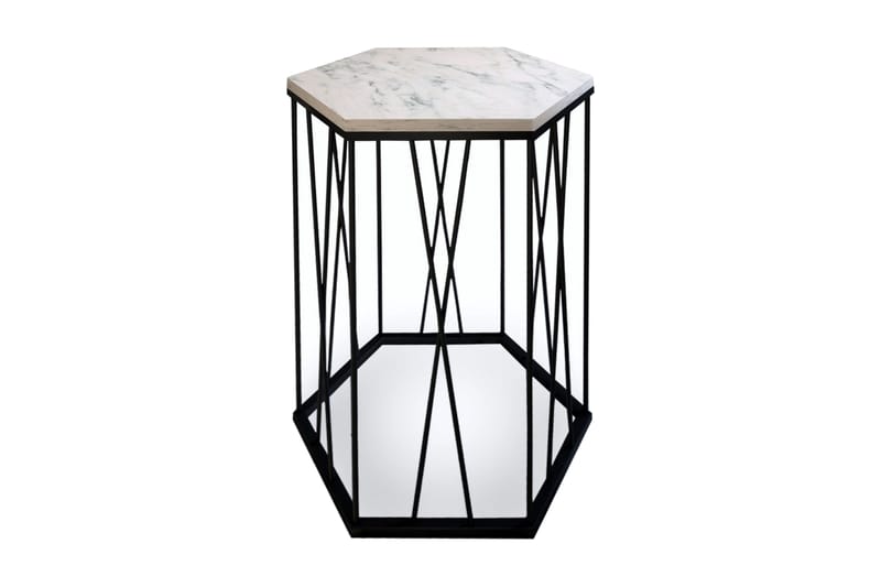 Falan Sidebord 40 cm Hexagon Marmormønster - Hvid/Sort - Lampebord - Bakkebord & små borde