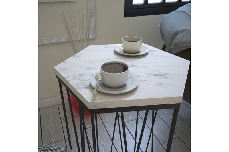 Falan Sidebord 40 cm Hexagon Marmormønster - Hvid/Sort - Møbler - Borde - Aflastningsbord - Lampebord
