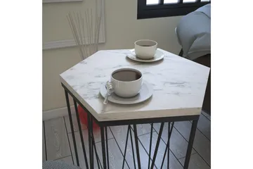 Falan Sidebord 40 cm Hexagon Marmormønster - Hvid/Sort - Møbler - Borde - Aflastningsbord - Lampebord