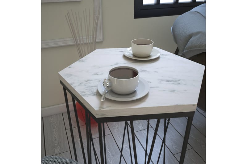 Falan Sidebord 40 cm Hexagon Marmormønster - Hvid/Sort - Møbler - Borde - Aflastningsbord - Lampebord