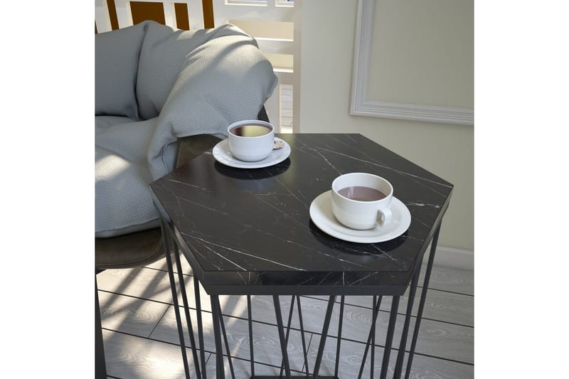 Falan Sidebord 40 cm Hexagon Marmormønster - Sort - Møbler - Borde - Aflastningsbord - Lampebord