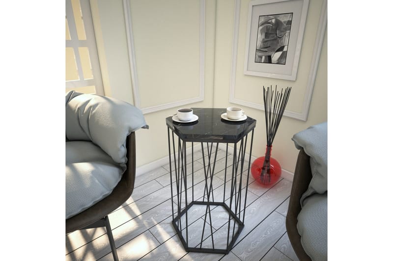 Falan Sidebord 40 cm Hexagon Marmormønster - Sort - Møbler - Borde - Aflastningsbord - Lampebord