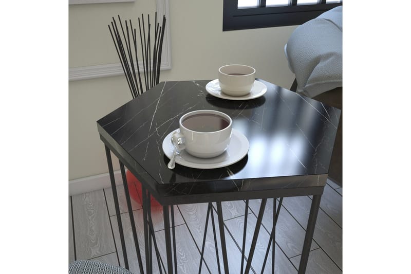 Falan Sidebord 40 cm Hexagon Marmormønster - Sort - Møbler - Borde - Aflastningsbord - Lampebord