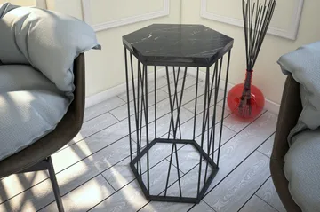 Falan Sidebord 40 cm Hexagon Marmormønster - Sort - Møbler - Borde - Aflastningsbord - Lampebord