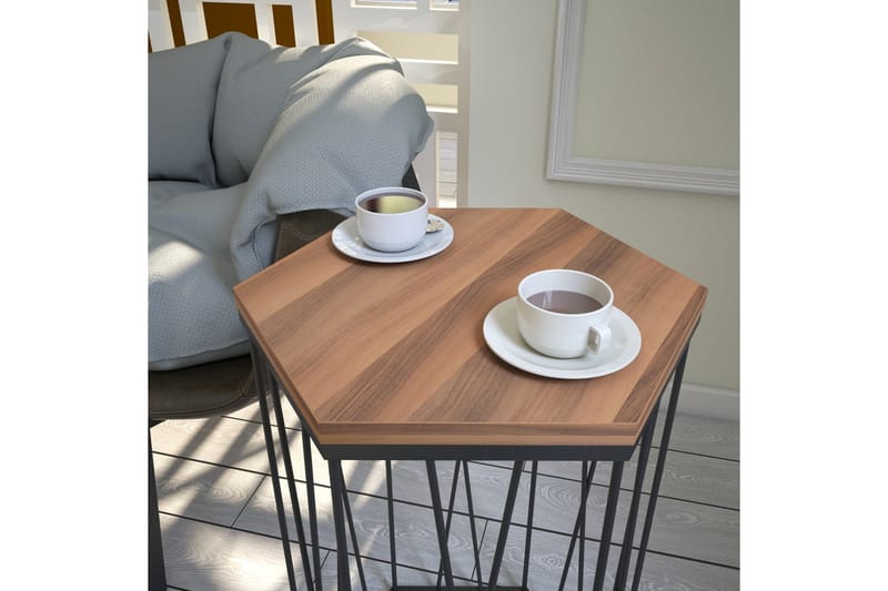 Falan Sidebord 40 cm Hexagon - Valnøddebrun/Sort - Møbler - Borde - Aflastningsbord - Lampebord