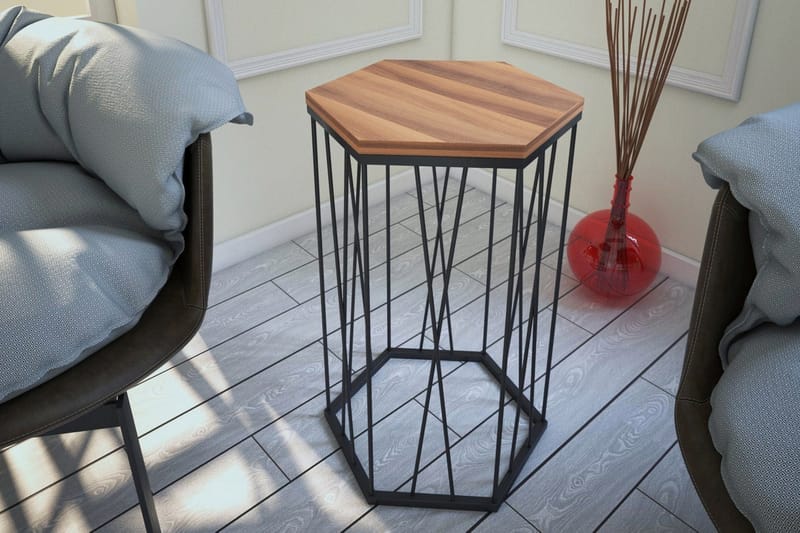 Falan Sidebord 40 cm Hexagon - Valnøddebrun/Sort - Møbler - Borde - Aflastningsbord - Lampebord
