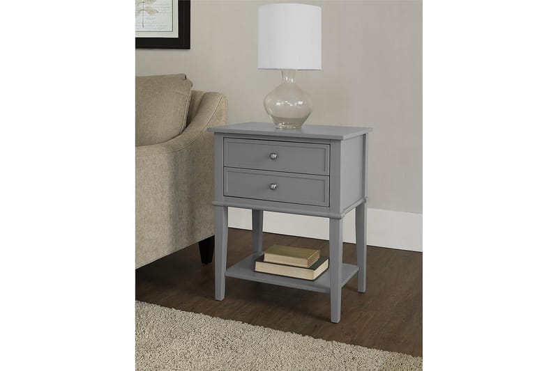 Franklin Sidebord 56 cm 2 Skuffer Grå - Dorel Home - Møbler - Borde - Aflastningsbord - Lampebord