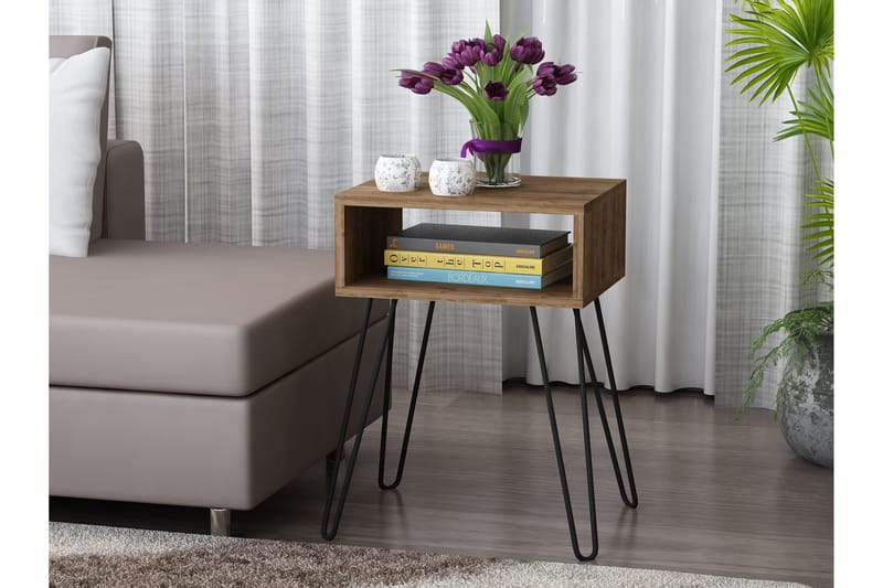 Furny Home Sidebord 45 cm med Opbevaring Hylde - Valnøddebrun/Sort - Lampebord - Bakkebord & små borde