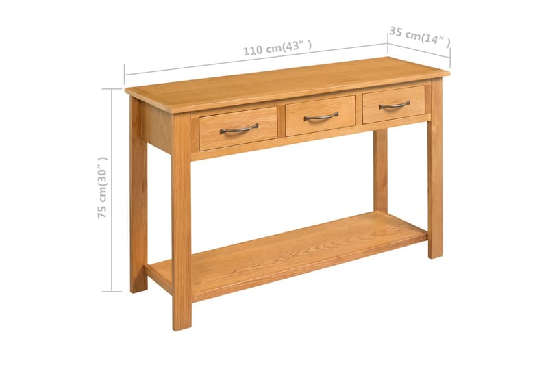 konsolbord 110x35x75 cm massivt egetræ - Brun - Lampebord - Bakkebord & små borde
