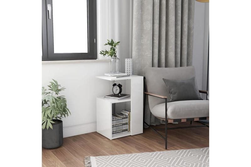 sidebord 36x30x56 cm spånplade hvid højglans - Hvid - Møbler - Borde - Aflastningsbord - Lampebord