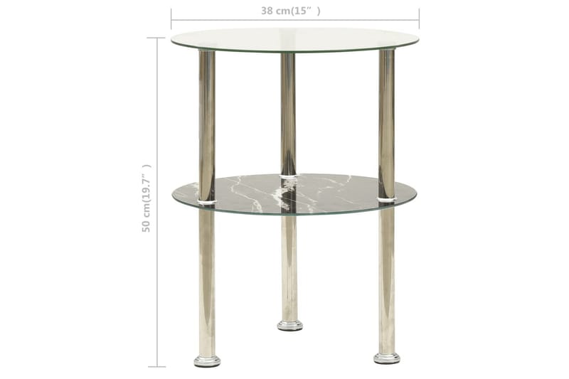 sidebord i 2 niveauer 38 cm hærdet glas transparent og sort - Møbler - Borde - Aflastningsbord - Lampebord