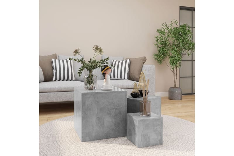 sideborde 3 stk. spånplade betongrå - Grå - Lampebord - Bakkebord & små borde