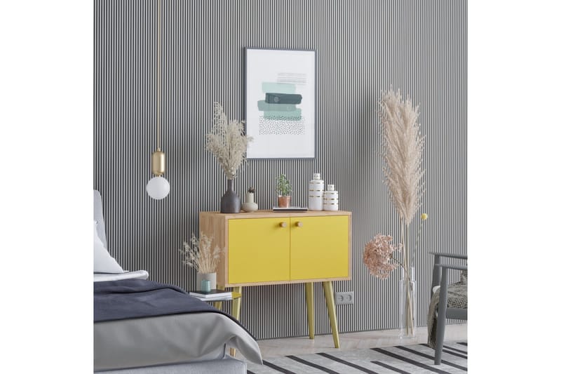 Sidobord Guld|Ek|Gul - Møbler - Borde - Aflastningsbord - Lampebord