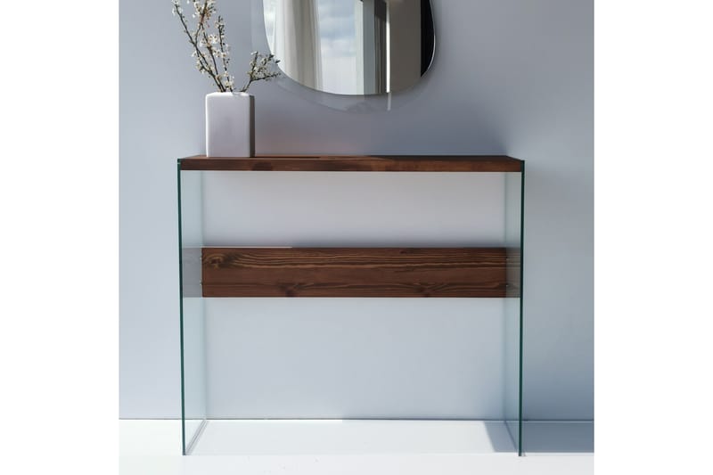 Thorold Sidebord 91 cm - Mørkebrun / Hærdet glas - Lampebord - Bakkebord & små borde