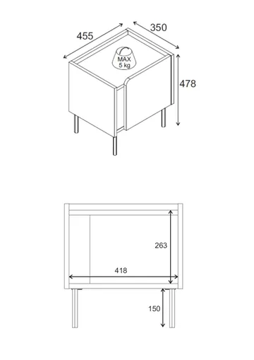 Lomar Natbord 45,5x47,8x35 cm - Natur eg/Antracit/Sort - Møbler - Borde - Aflastningsbord - Sengebord