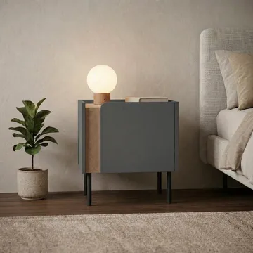 Lomar Natbord 45,5x47,8x35 cm - Natur eg/Antracit/Sort - Møbler - Borde - Aflastningsbord - Sengebord