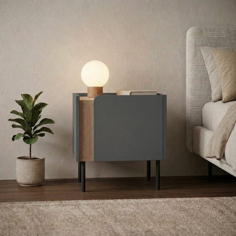 Lomar Natbord 45,5x47,8x35 cm - Natur eg/Antracit/Sort - Møbler - Borde - Aflastningsbord - Sengebord