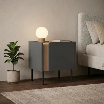 Lomar Natbord 45,5x47,8x35 cm - Natur eg/Antracit/Sort - Møbler - Borde - Aflastningsbord - Sengebord