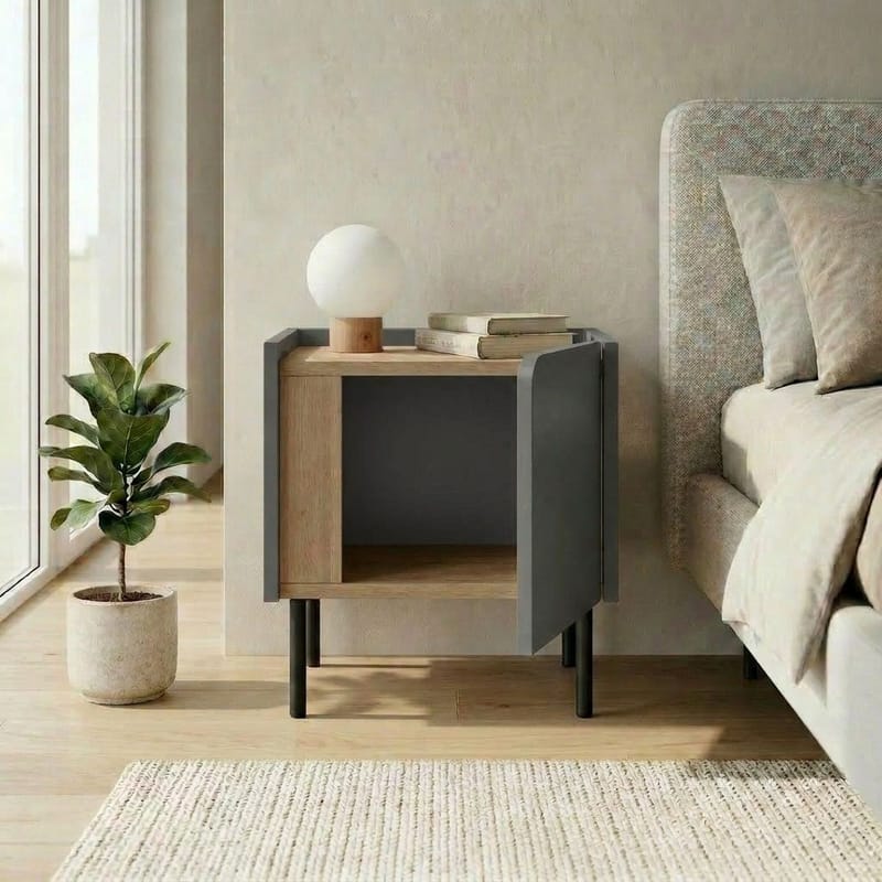 Lomar Natbord 45,5x47,8x35 cm - Natur eg/Antracit/Sort - Møbler - Borde - Aflastningsbord - Sengebord