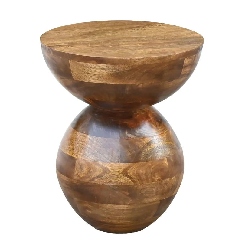 Malren rundt sidebord 35 cm i massivt mangotræ, natur