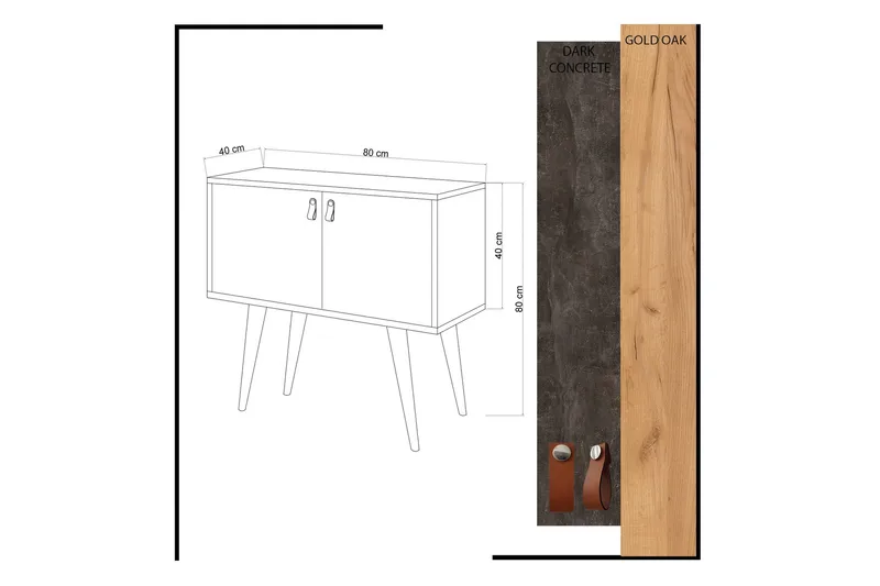Mod Design skænk Læder beslag - Grå / træ - Opbevaring - Opbevaringsmøbler - Skænke & sideboards