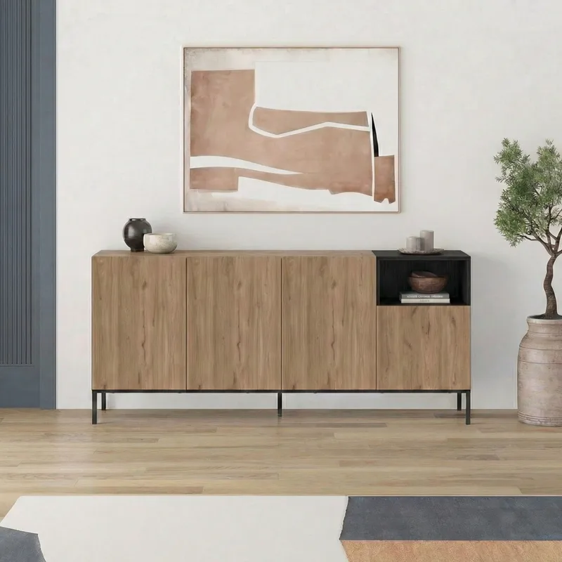 Morlen Konsol 180x80x41,8 cm - Natural Oak, Wood Black, Sandstone - Møbler - Borde - Aflastningsbord - Entrébord