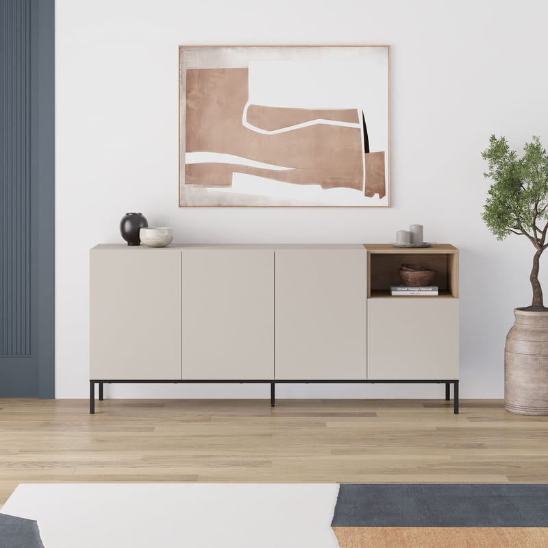 Morlen Konsol 180x80x41,8 cm - Sandstone, Natural Oak, Black - Møbler - Borde - Aflastningsbord - Entrébord