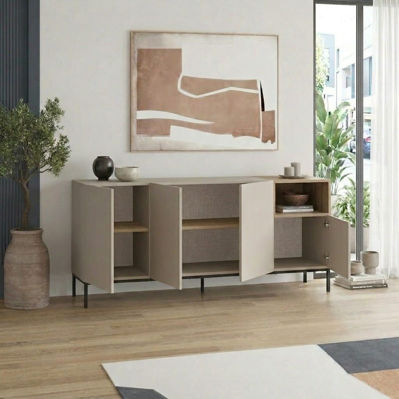Morlen Konsol 180x80x41,8 cm - Sandstone, Natural Oak, Black - Møbler - Borde - Aflastningsbord - Entrébord