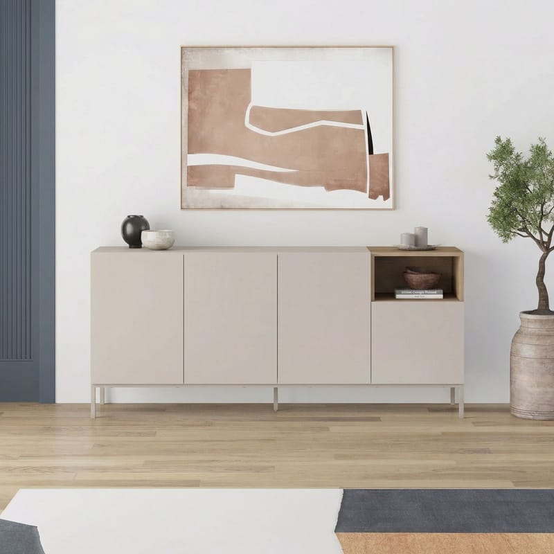 Morlen Konsol 180x80x41,8 cm - Sandstone og naturlig eg - Møbler - Borde - Aflastningsbord - Entrébord